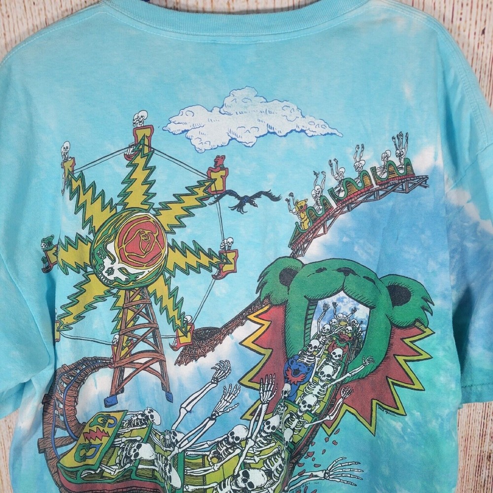 Rare 1993 Grateful Dead Roller Coaster Carnival Tye Dye Liquid Blue L Shirt EUC - Picture 9 of 10